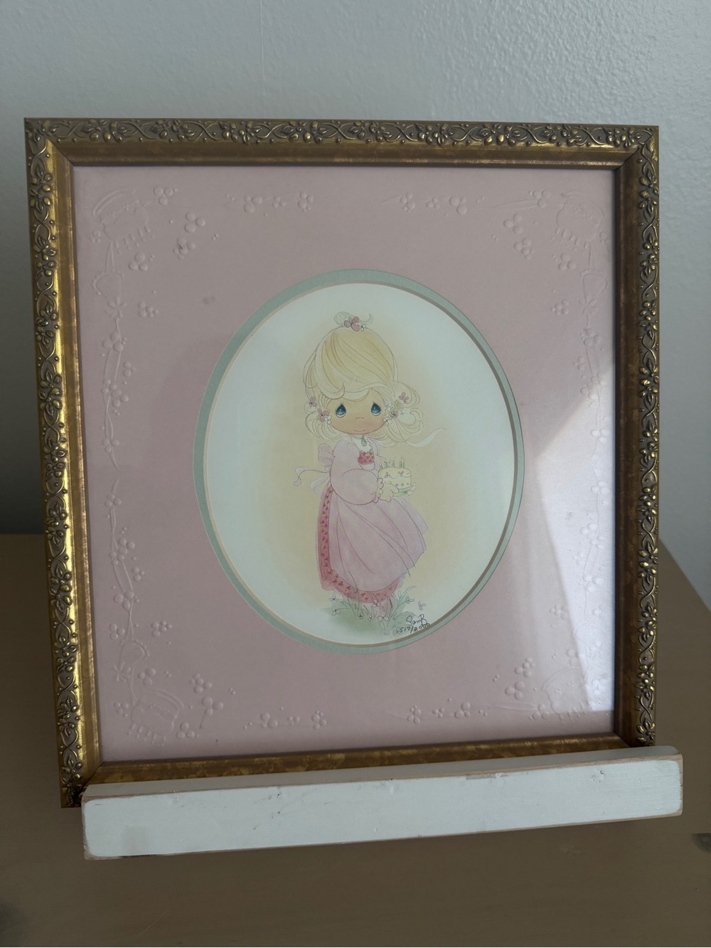 Enesco Gold Framed Pink Pastel Girl Print
